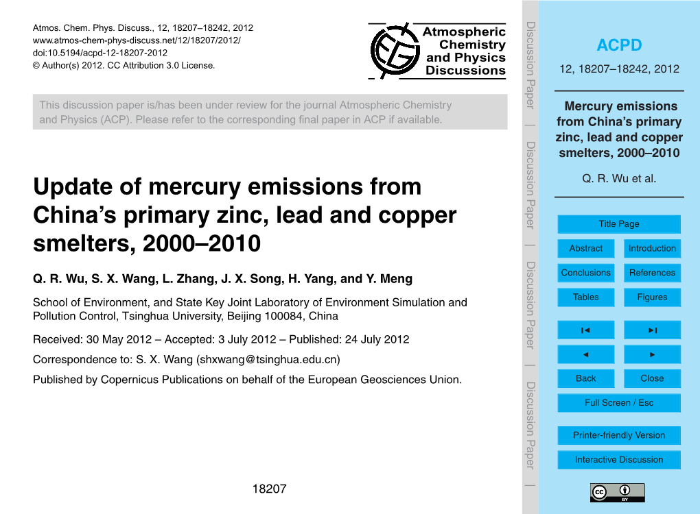 Mercury Emissions from China's Primary Zinc, Lead and Copper