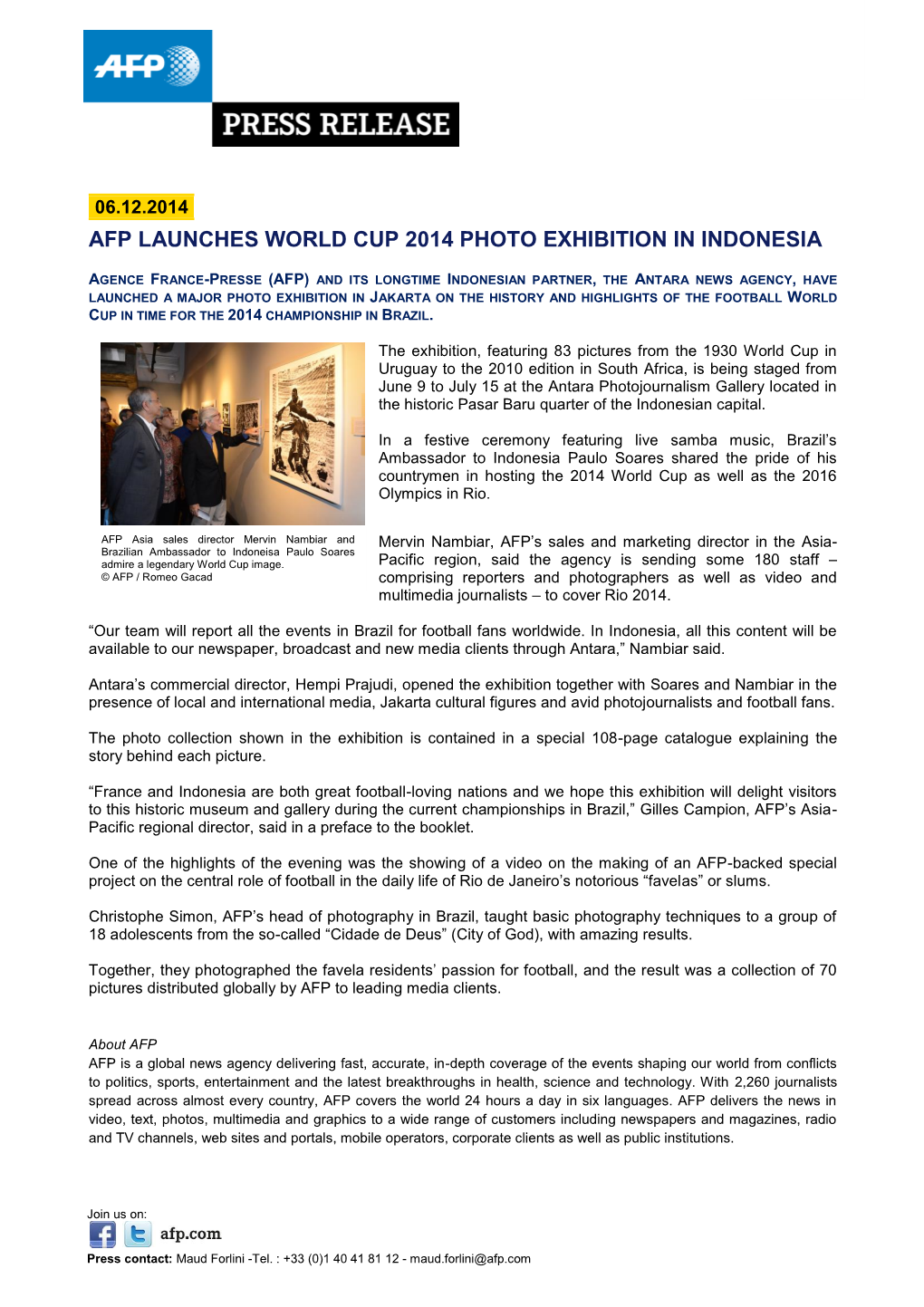 Afp Launches World Cup 2014 Photo Exhibition in Indonesia