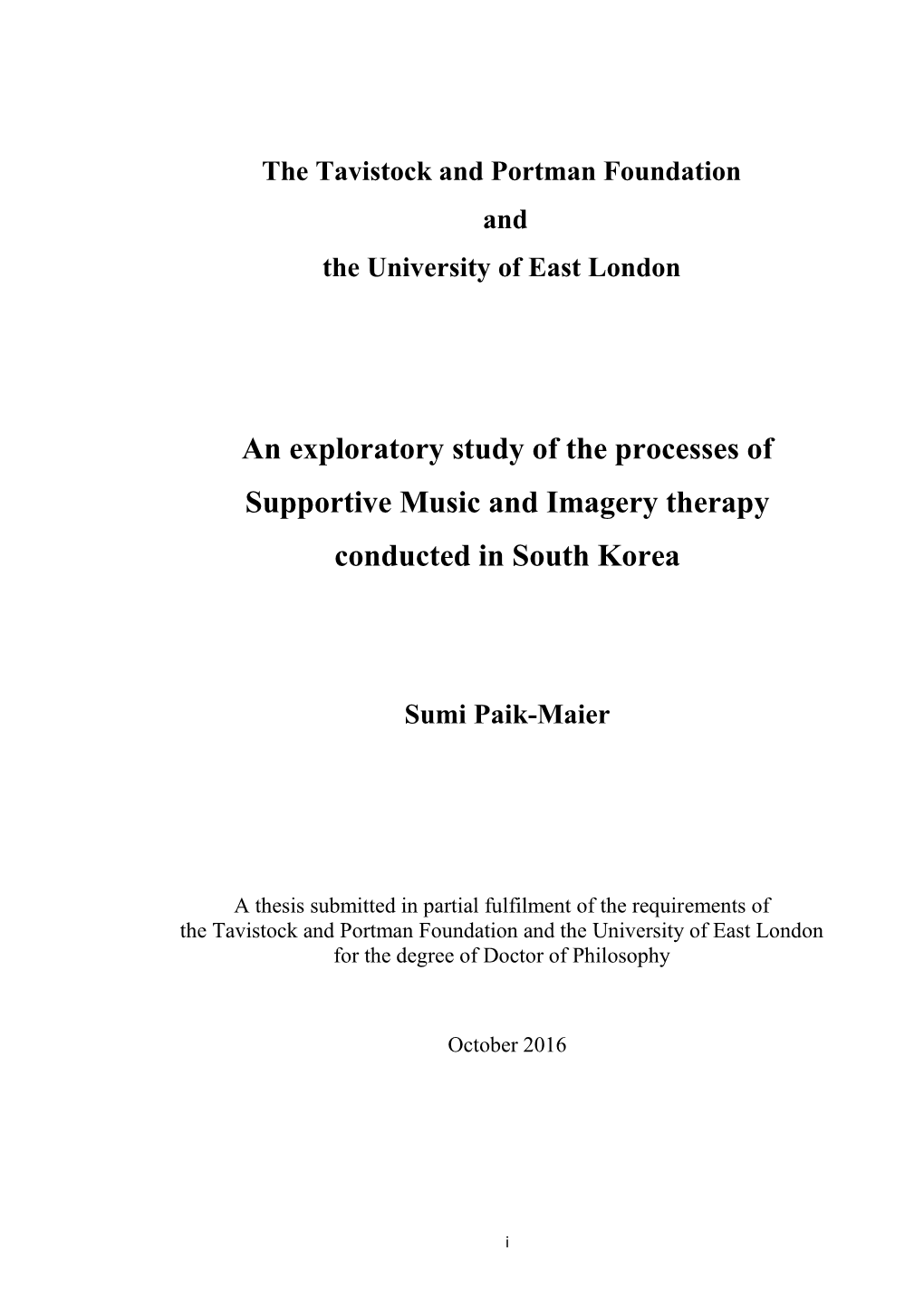 An Exploratory Study of the Processes of Supportive Music and Imagery Therapy Conducted in South Korea