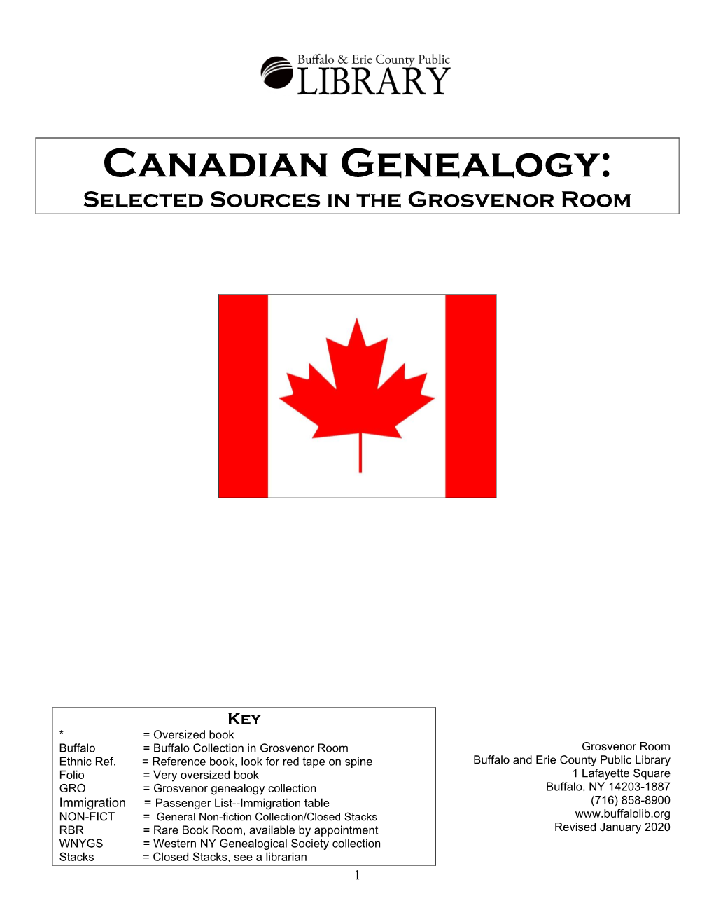 Canadian Genealogy: Selected Sources in the Grosvenor Room