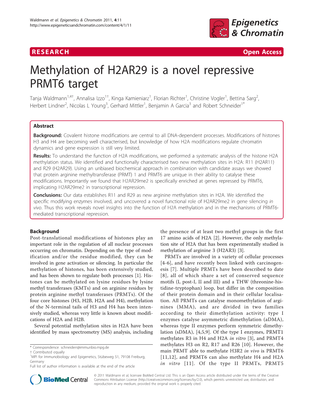 Methylation of H2AR29 Is a Novel Repressive PRMT6 Target