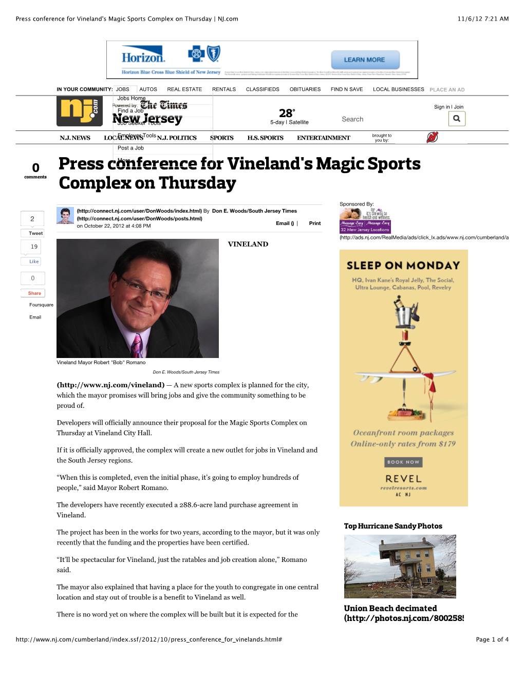 Press Conference for Vineland's Magic Sports Complex on Thursday | NJ.Com 11/6/12 7:21 AM