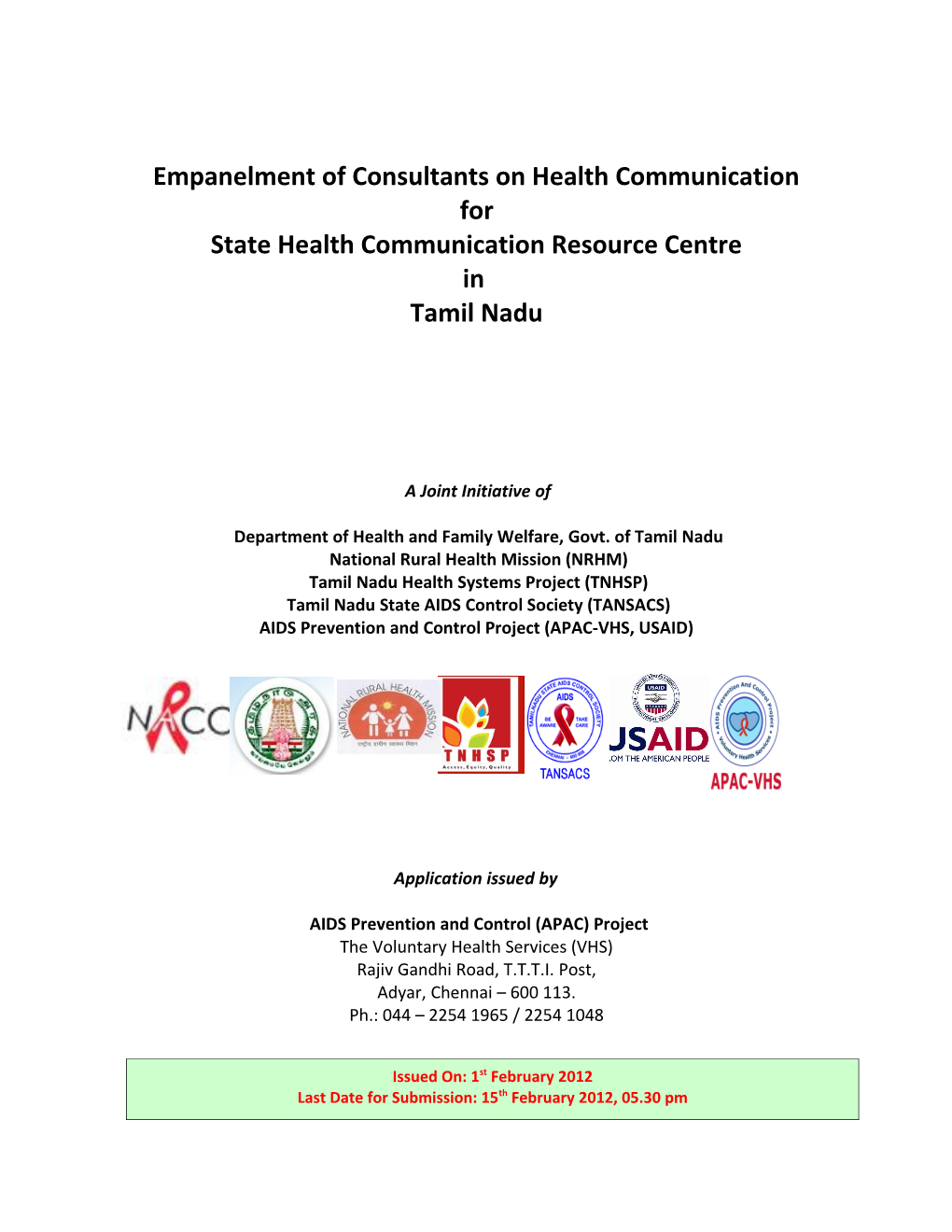 Empanelment of Consultants on Health Communication