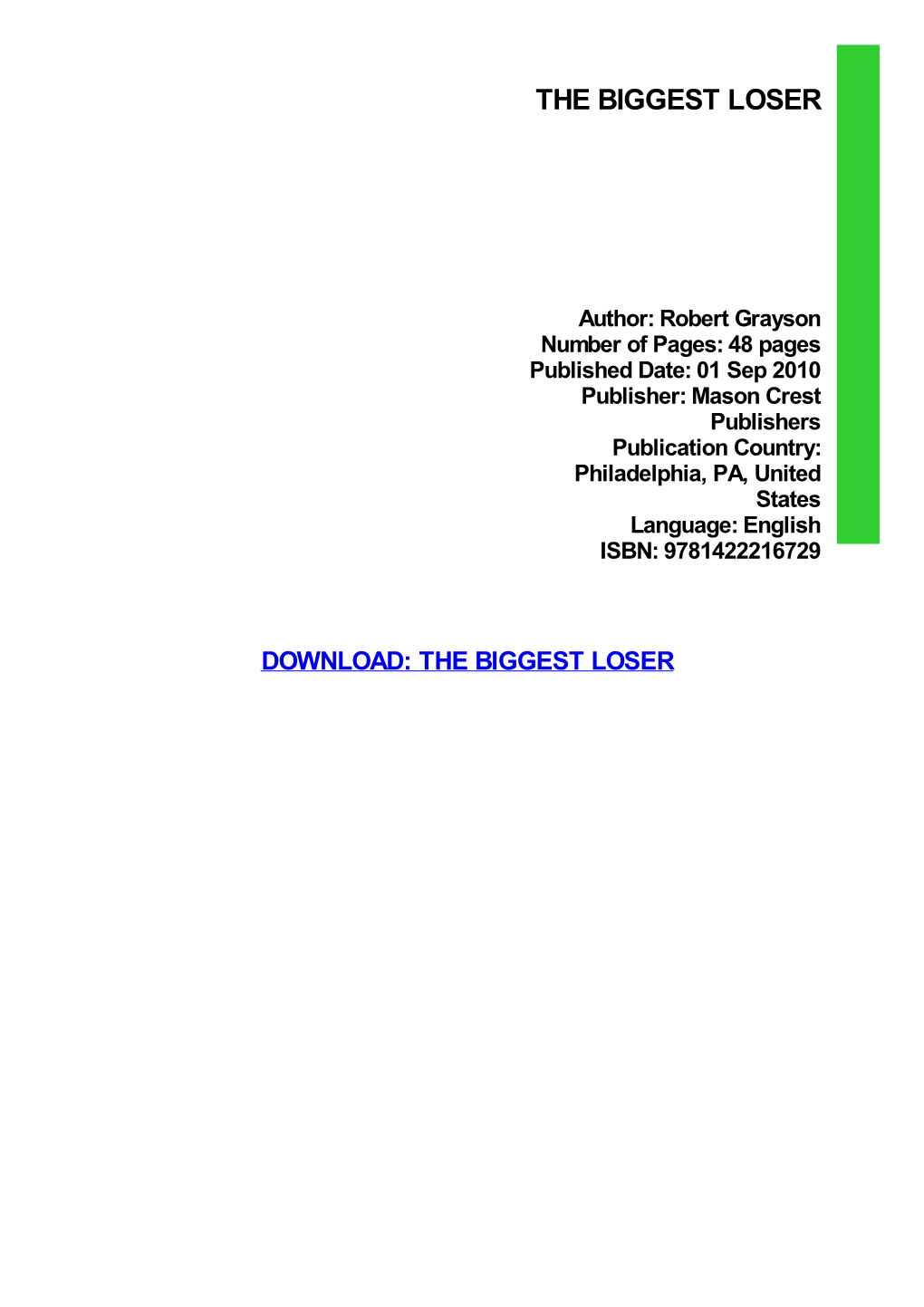 {Download PDF} the Biggest Loser Ebook, Epub