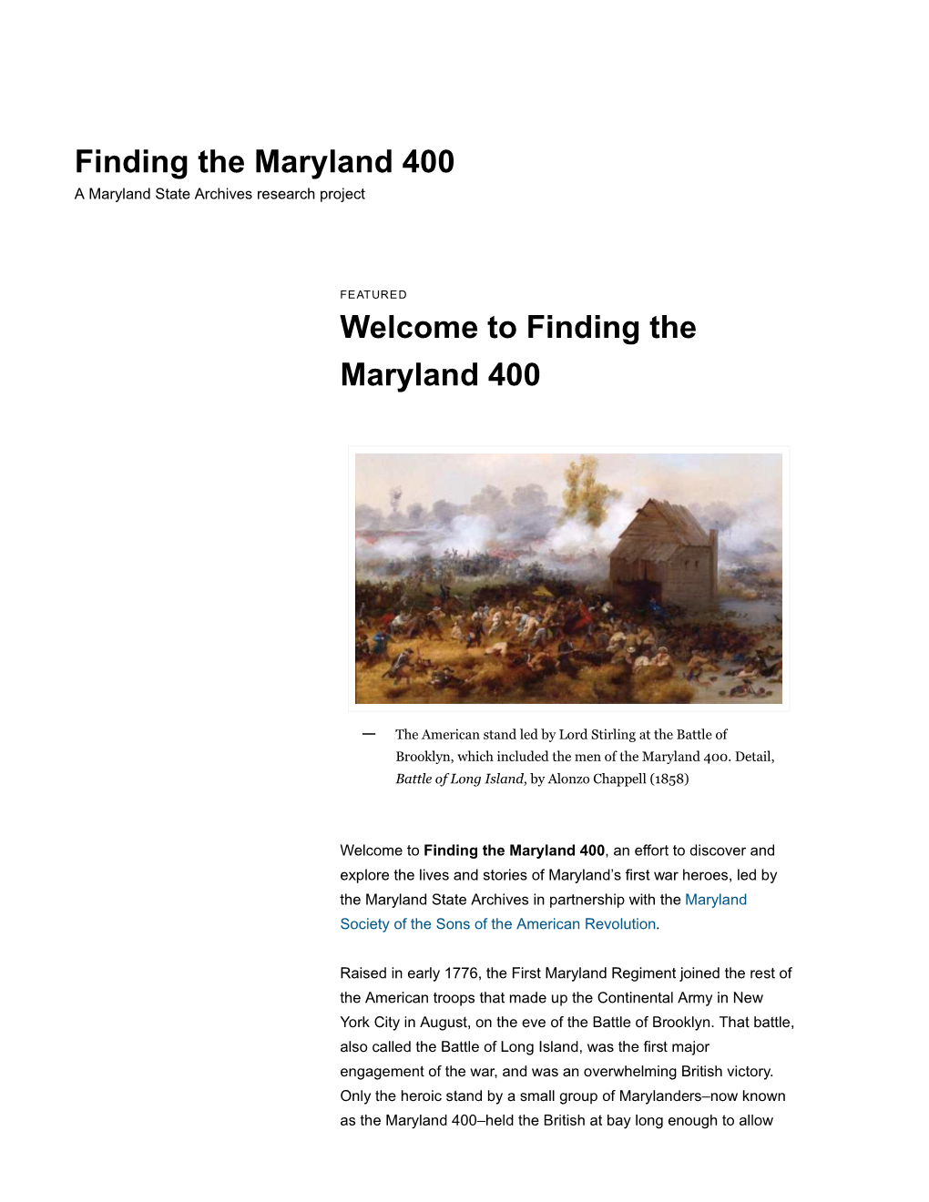 Finding the Maryland 400 | a Maryland State Archives Research