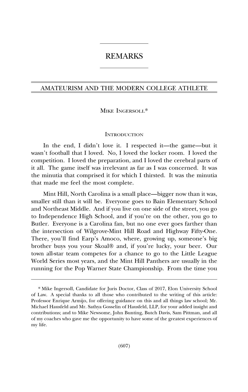 Amateurism and the Modern College Athlete