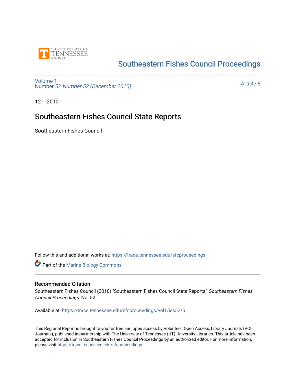 Southeastern Fishes Council State Reports