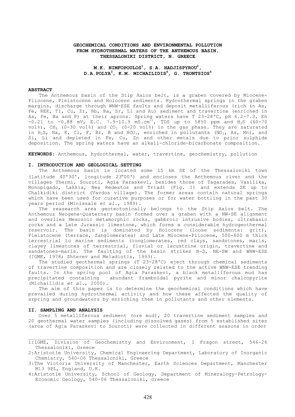 Geochemical Conditions and Environmental Pollution from Hydrothermal Waters of the Anthemous Basin, Thessaloniki District, N. Greece