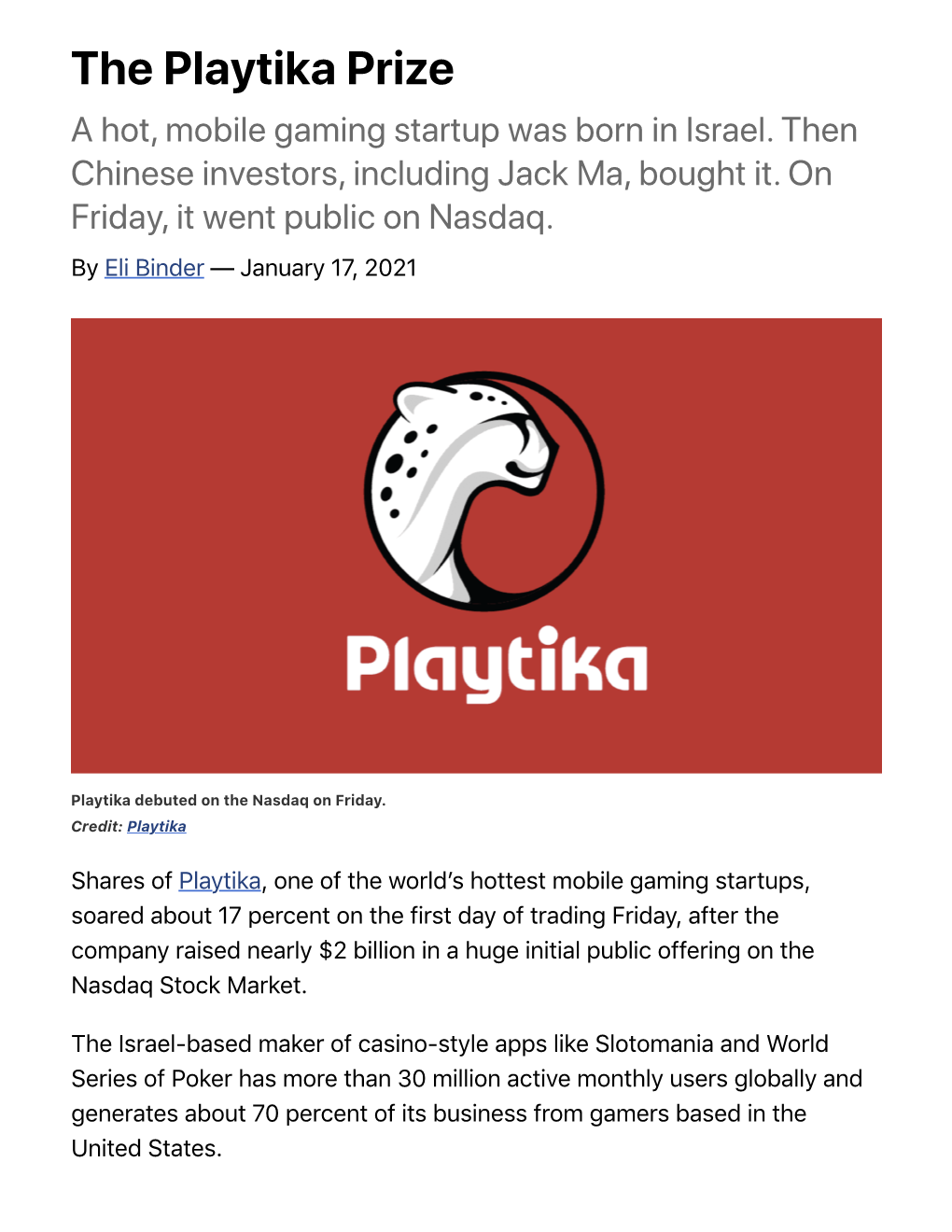 The Playtika Prize a Hot, Mobile Gaming Startup Was Born in Israel