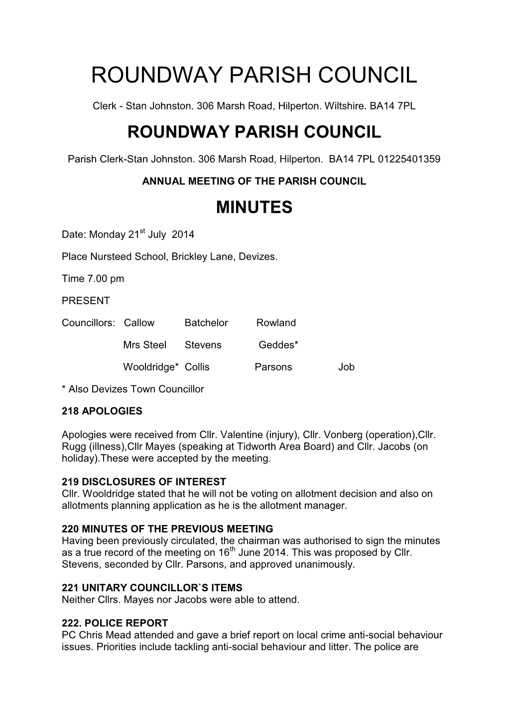 Roundway Parish Council