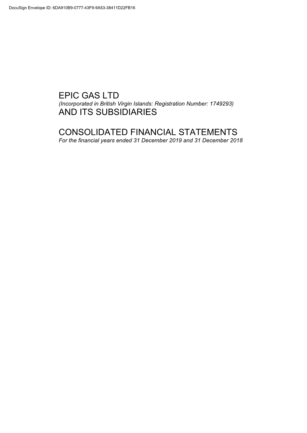 Epic Gas Ltd and Its Subsidiaries Consolidated