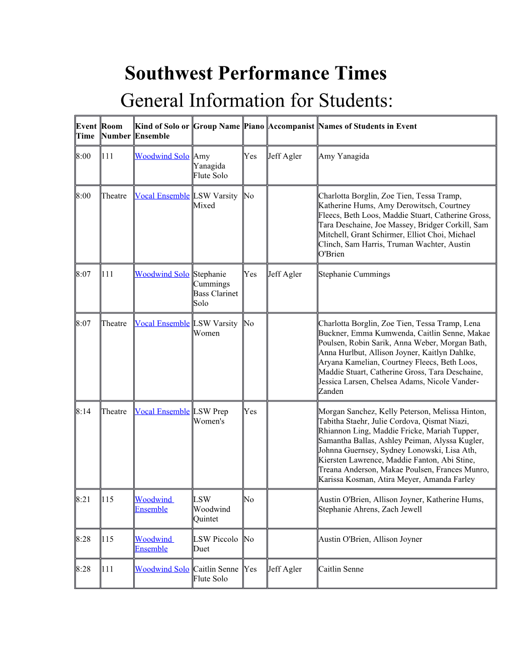 General Information for Students