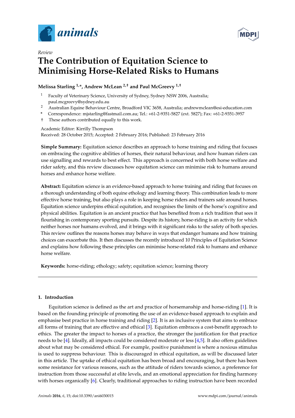 The Contribution of Equitation Science to Minimising Horse-Related Risks to Humans