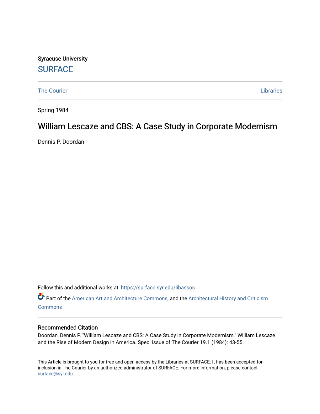 William Lescaze and CBS: a Case Study in Corporate Modernism