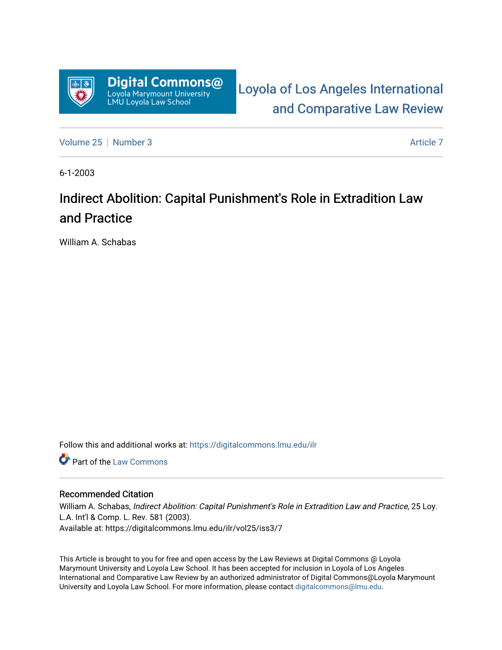 Indirect Abolition: Capital Punishment's Role in Extradition Law and Practice