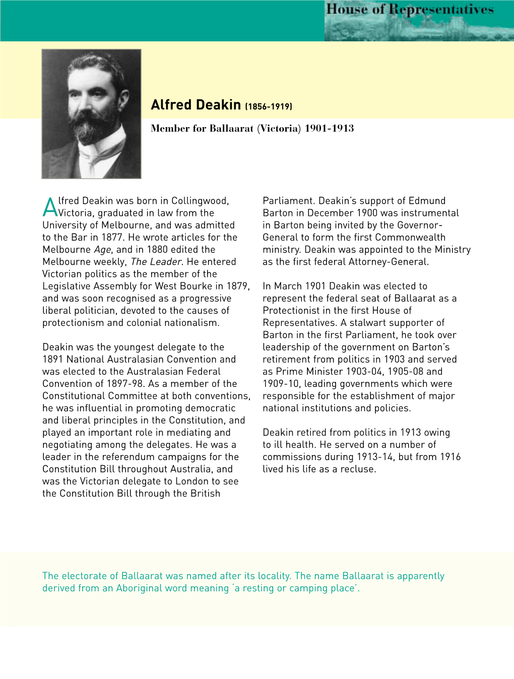 Biography Alfred Deakin
