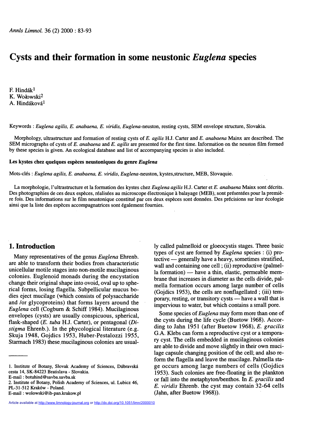 Cysts and Their Formation in Some Neustonic Euglena Species