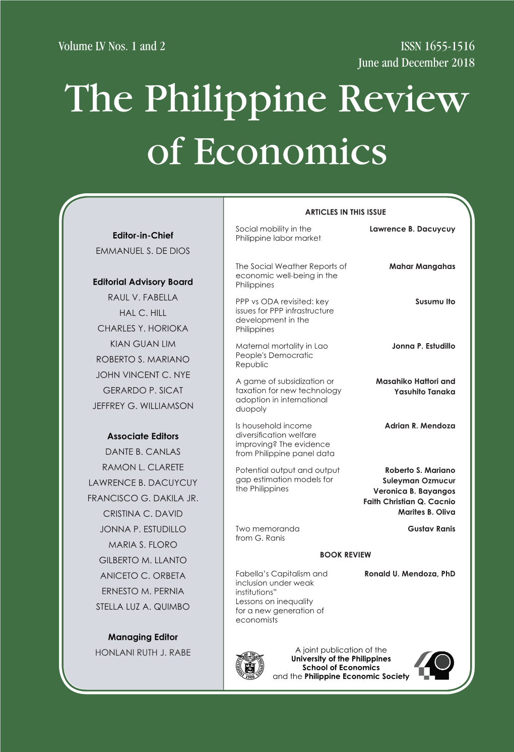 THE PHILIPPINE REVIEW of ECONOMICS the PHILIPPINE REVIEW of ECONOMICS Volume LIV No