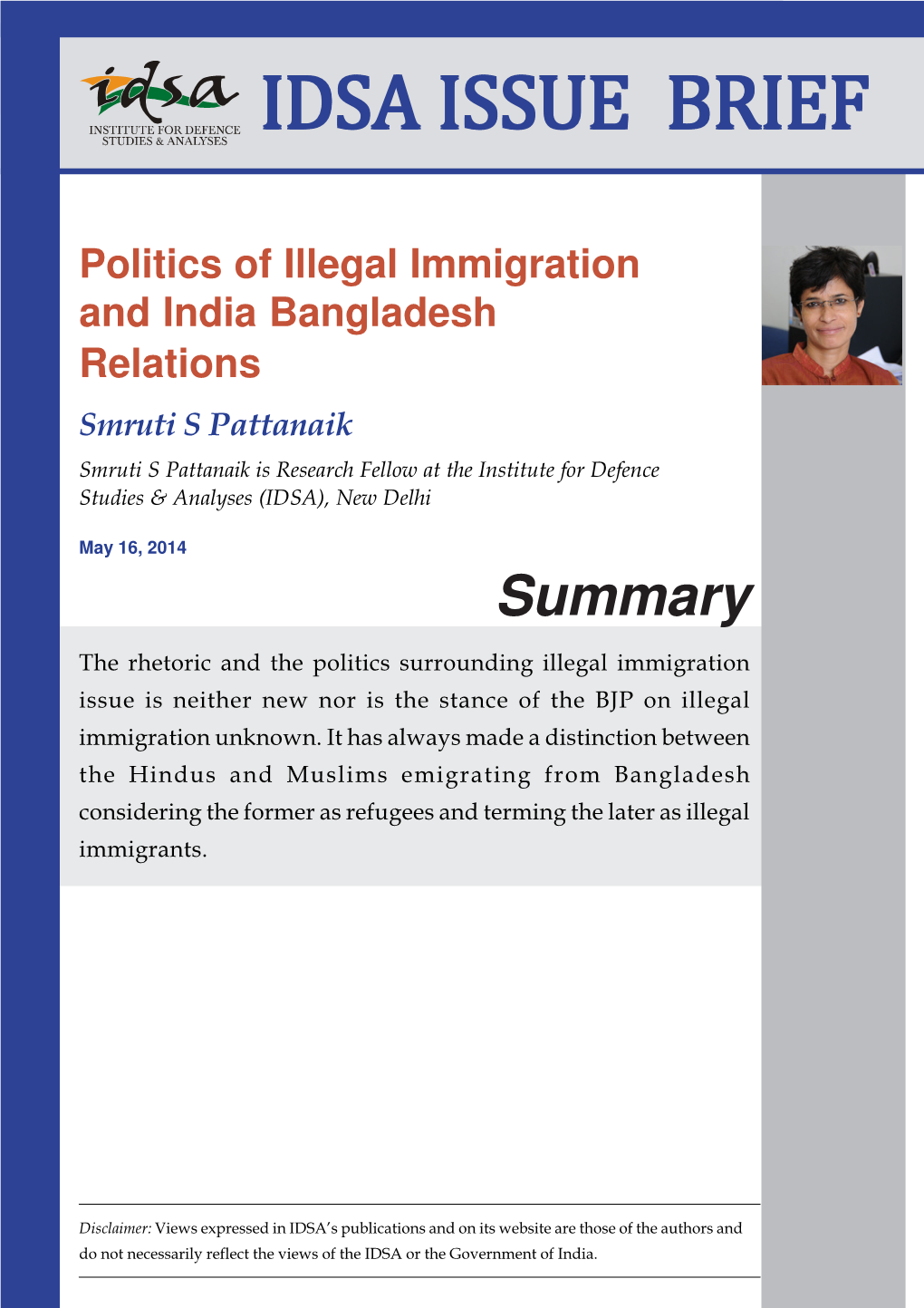 Politics of Illegal Immigration and India Bangladesh Relations Smruti S Pattanaik