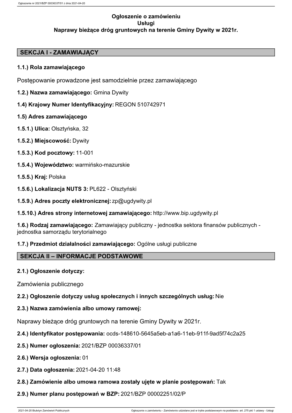 ZAMAWIAJĄCY Postępowanie Prowadzone Jest Samodzielnie