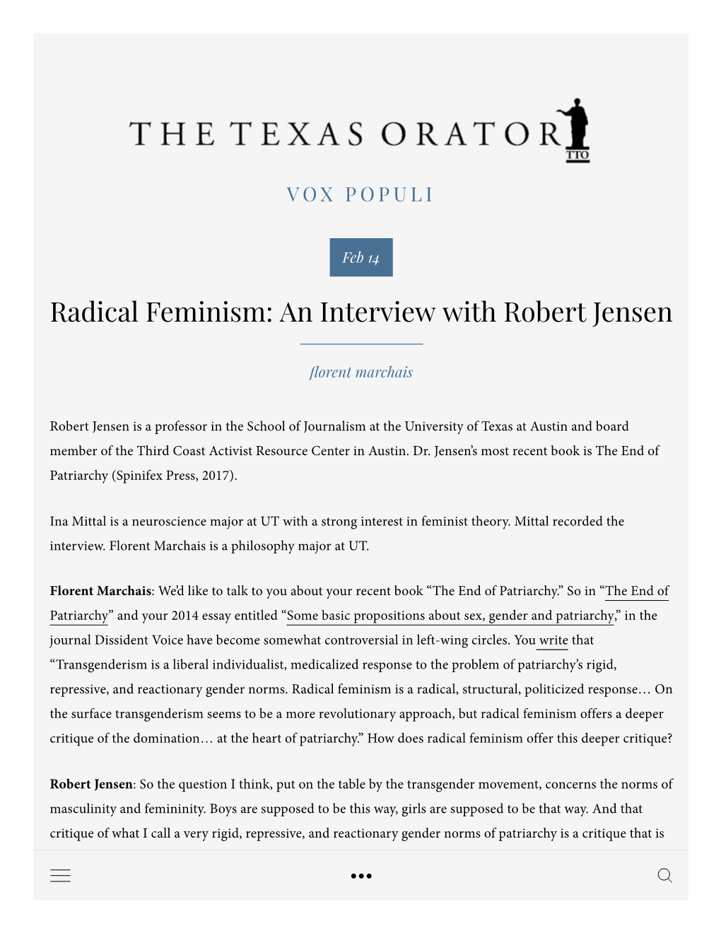 Radical Feminism: an Interview with Robert Jensen