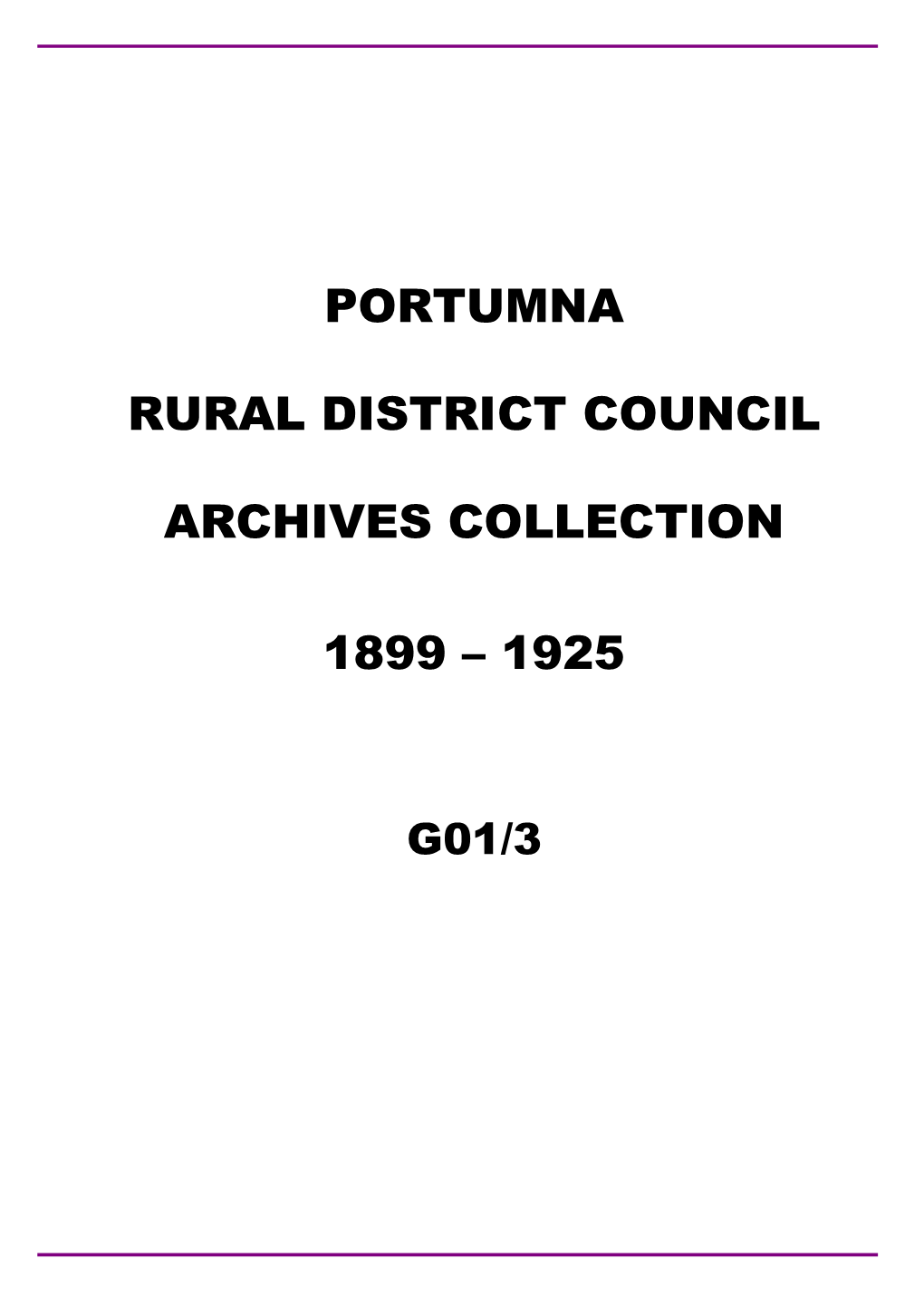 Portumna Rural District Council Archives Collection 1899 – 1925 G01/3