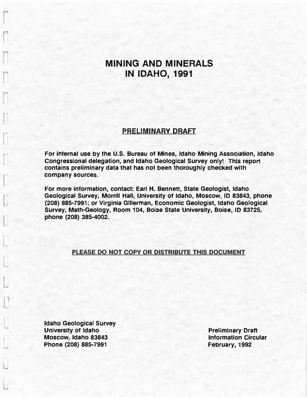 Mining and Minerals in Idaho, 1991
