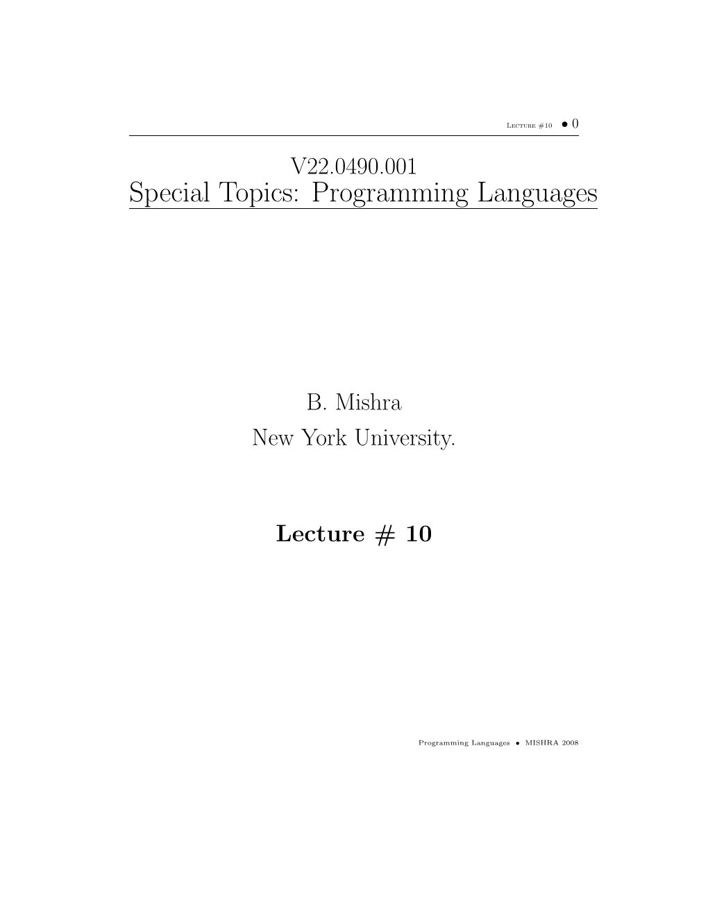 Special Topics: Programming Languages