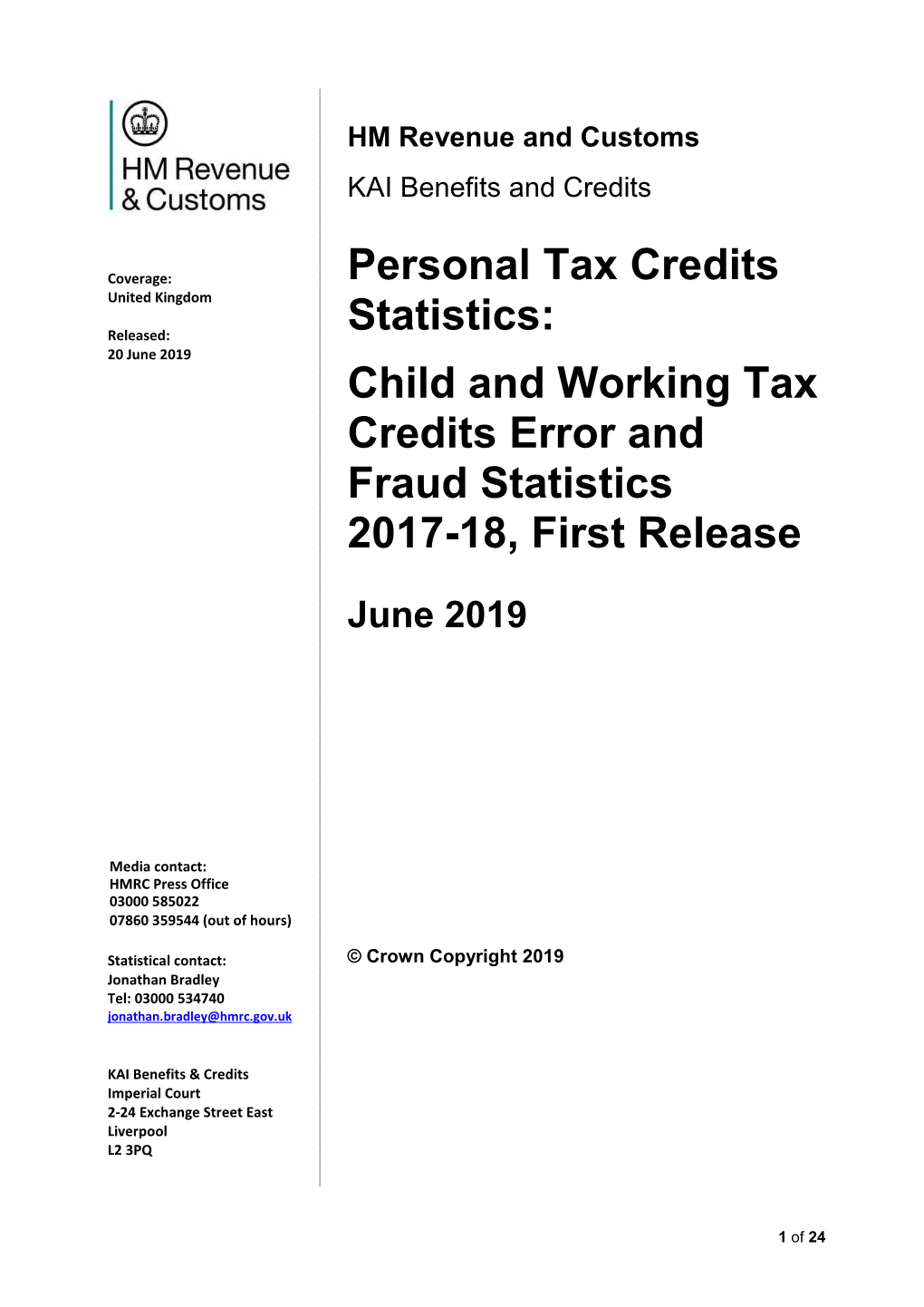 Personal Tax Credits Statistics