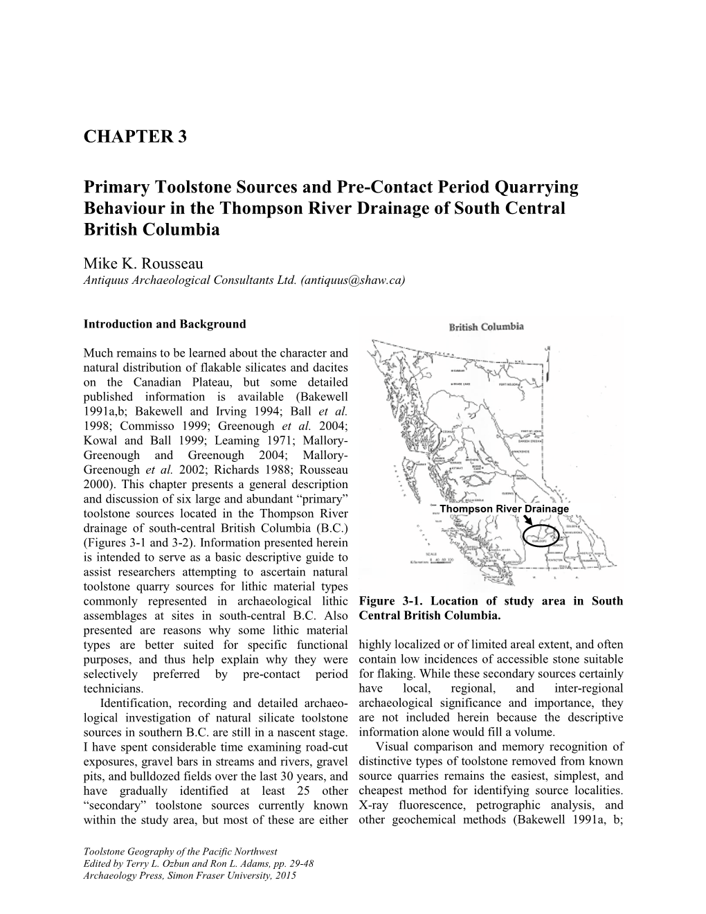 CHAPTER 3 Primary Toolstone Sources and Pre-Contact Period