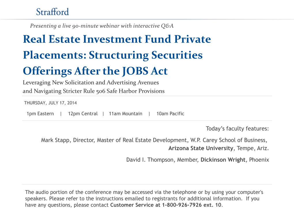 Real Estate Investment Fund Private Placements