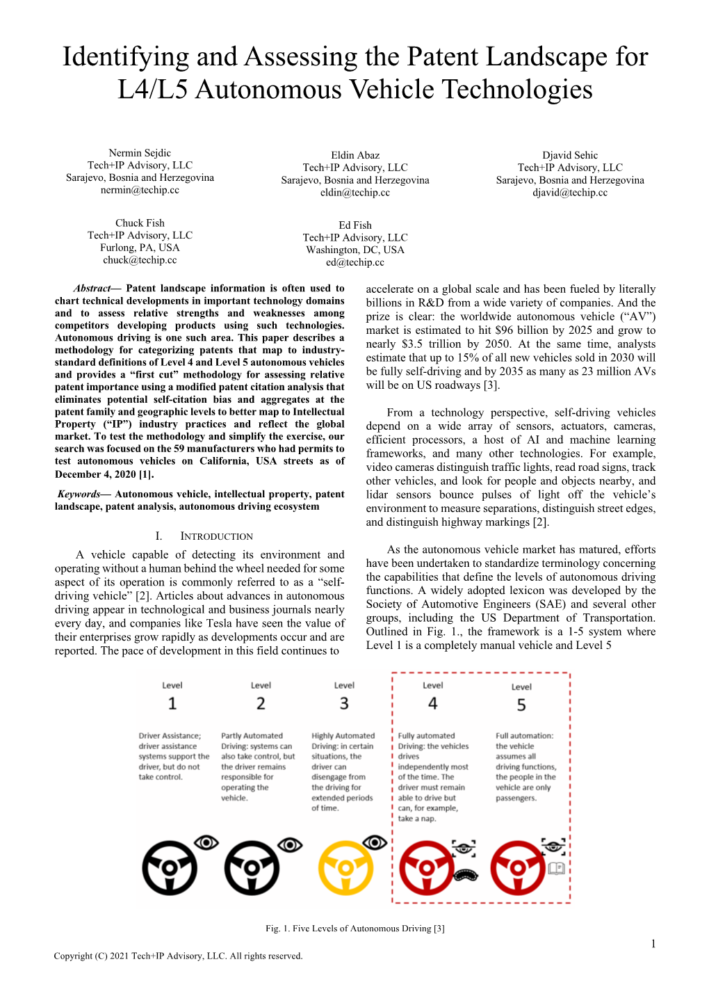 Identifying and Assessing the Patent Landscape for L4/L5 Autonomous Vehicle Technologies