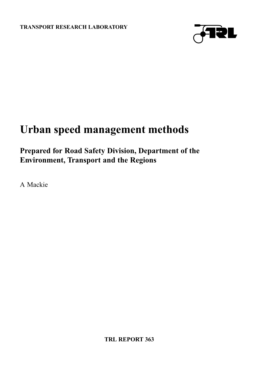 Urban Speed Management Methods