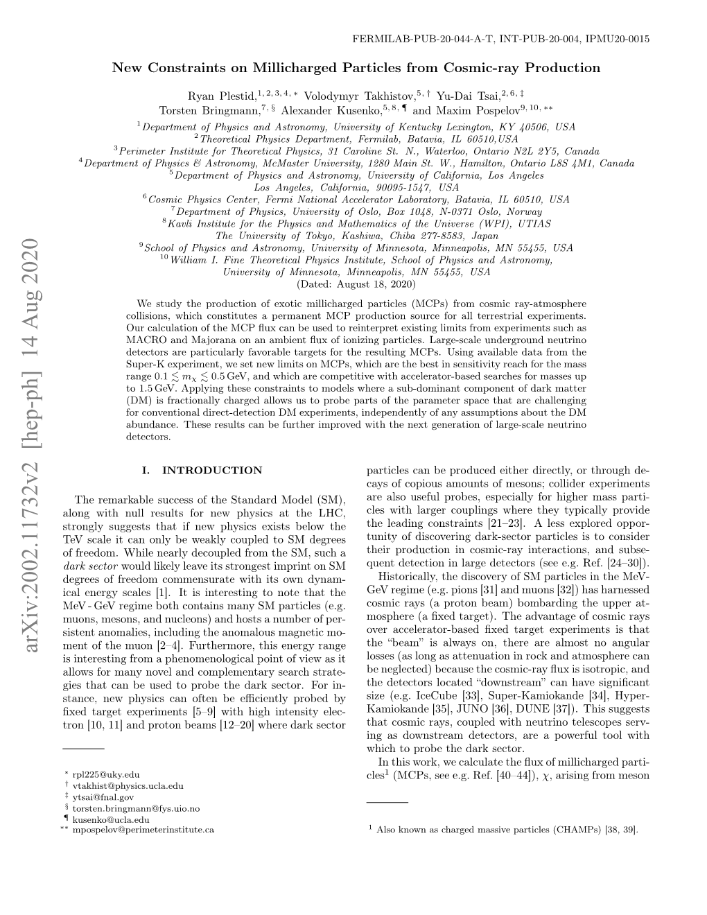 Arxiv:2002.11732V2 [Hep-Ph] 14 Aug 2020