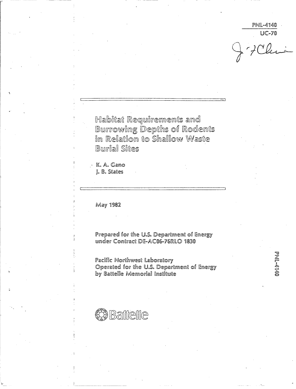 Habitat Requirements and Burrowing Depths of Rodents in Relation to Shallow Waste Burial Sites