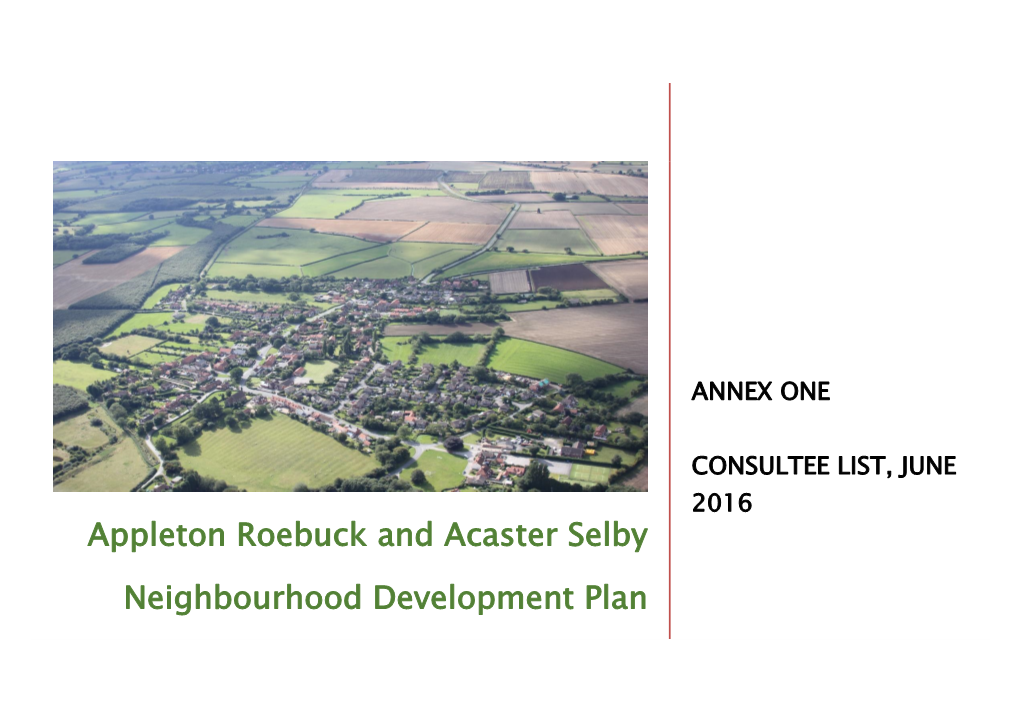 Appleton Roebuck and Acaster Selby Neighbourhood Development Plan 2016 [Document Subtitle]