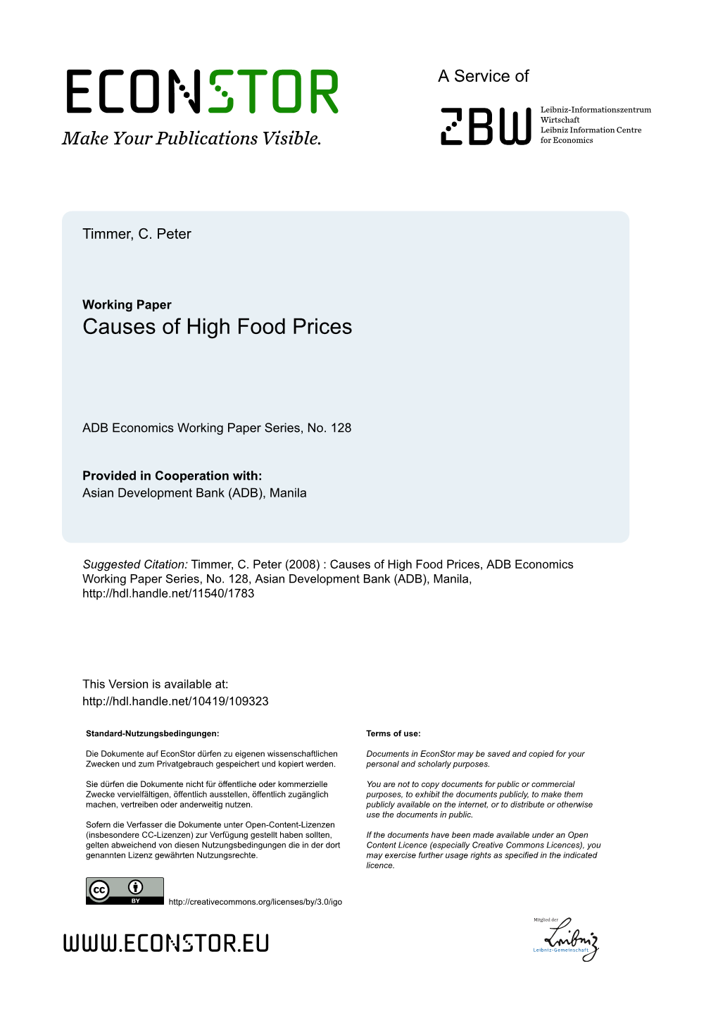 Causes of High Food Prices