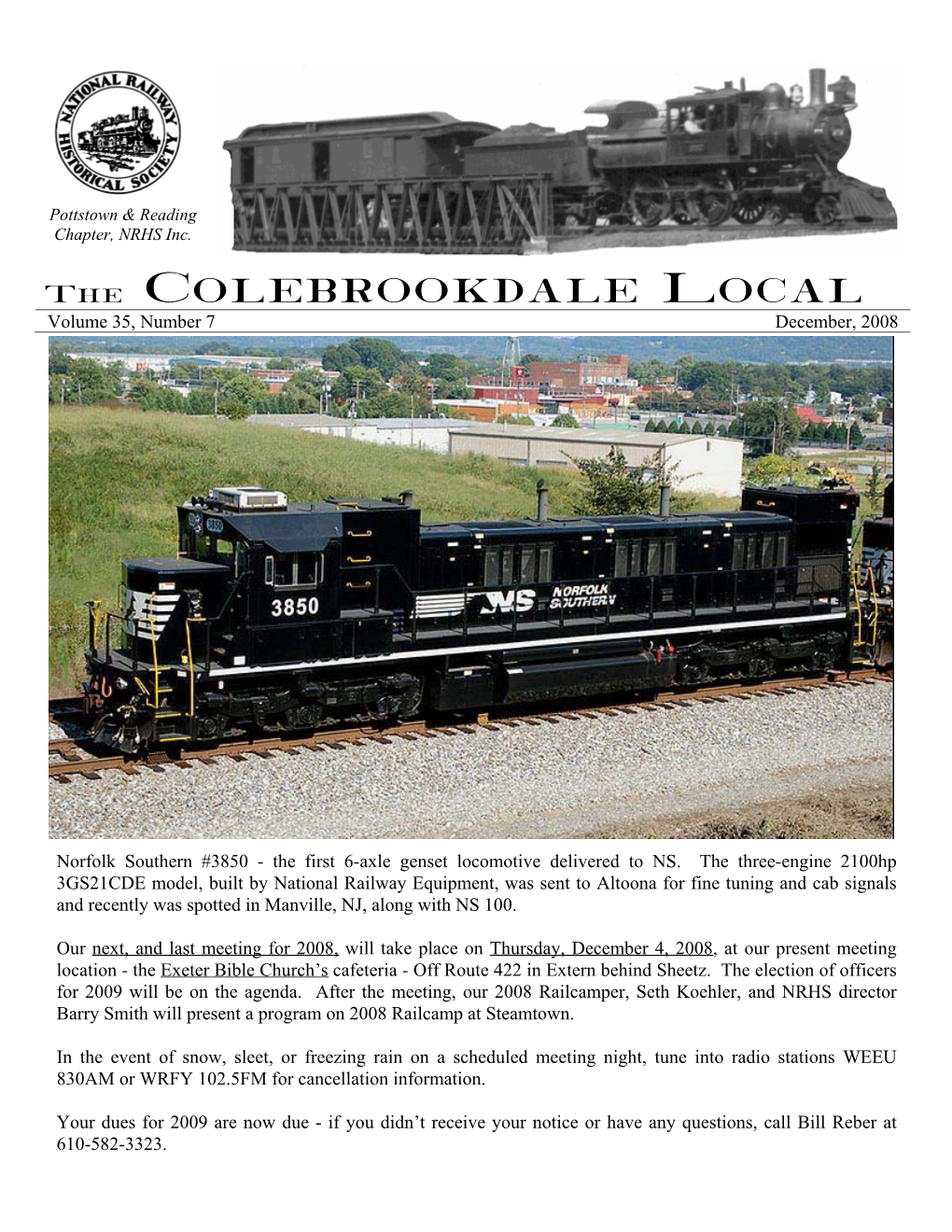 The Colebrookdale Local Volume 35, Number 7 December, 2008