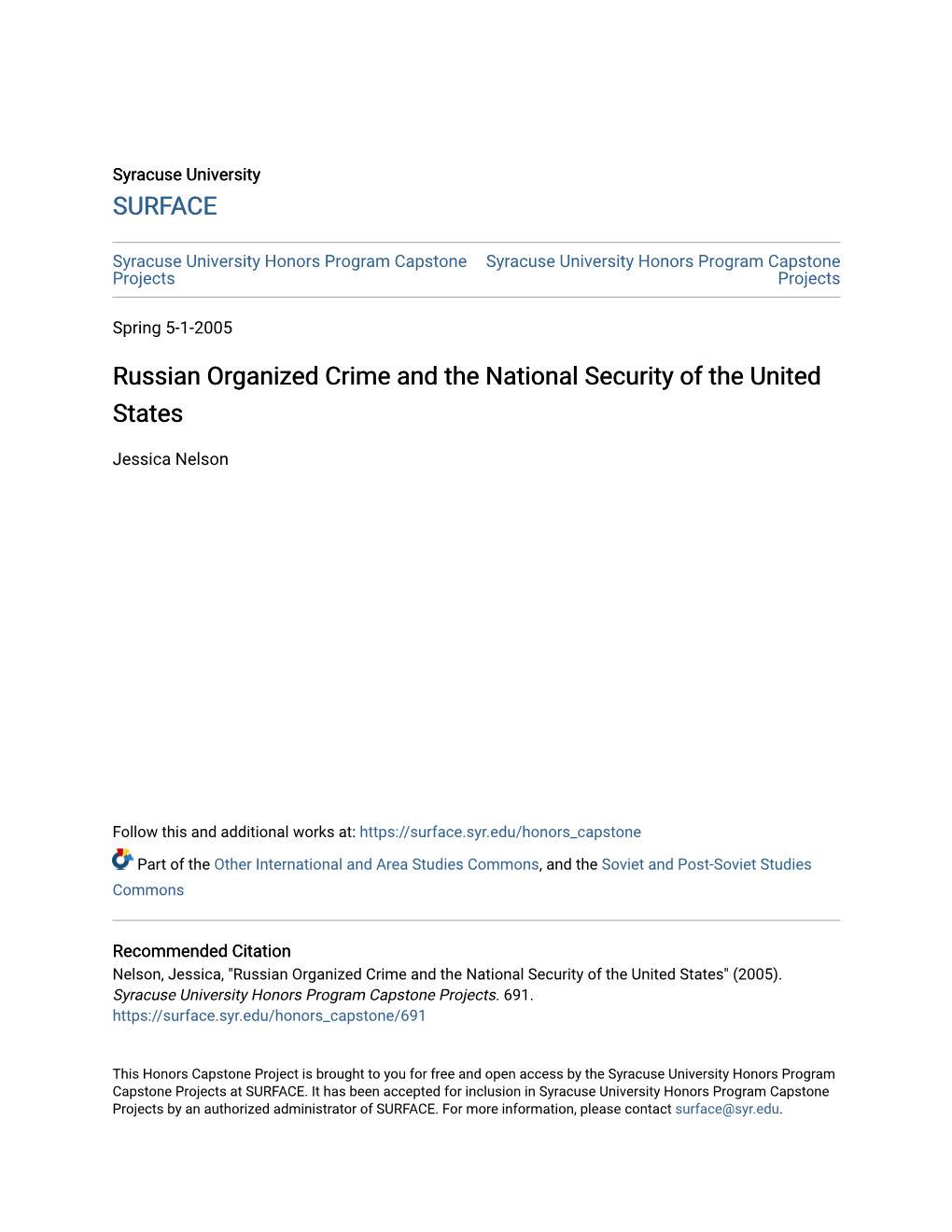 Russian Organized Crime and the National Security of the United States