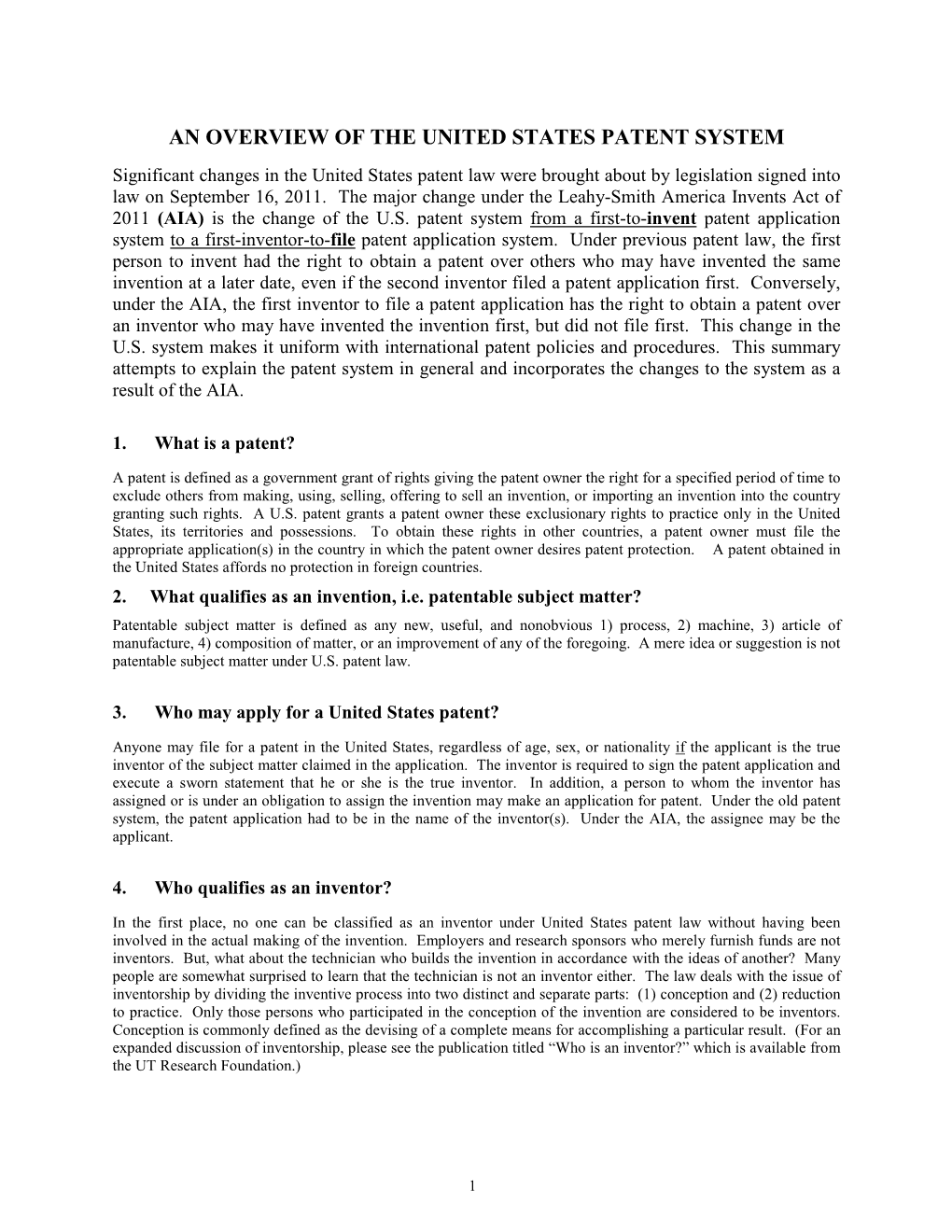 An Overview of the United States Patent System