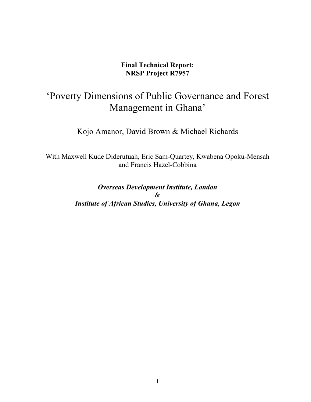 Poverty Dimensions of Public Governance and Forest Management in Ghana’