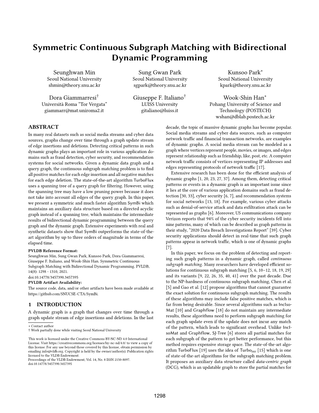 Symmetric Continuous Subgraph Matching with Bidirectional Dynamic Programming