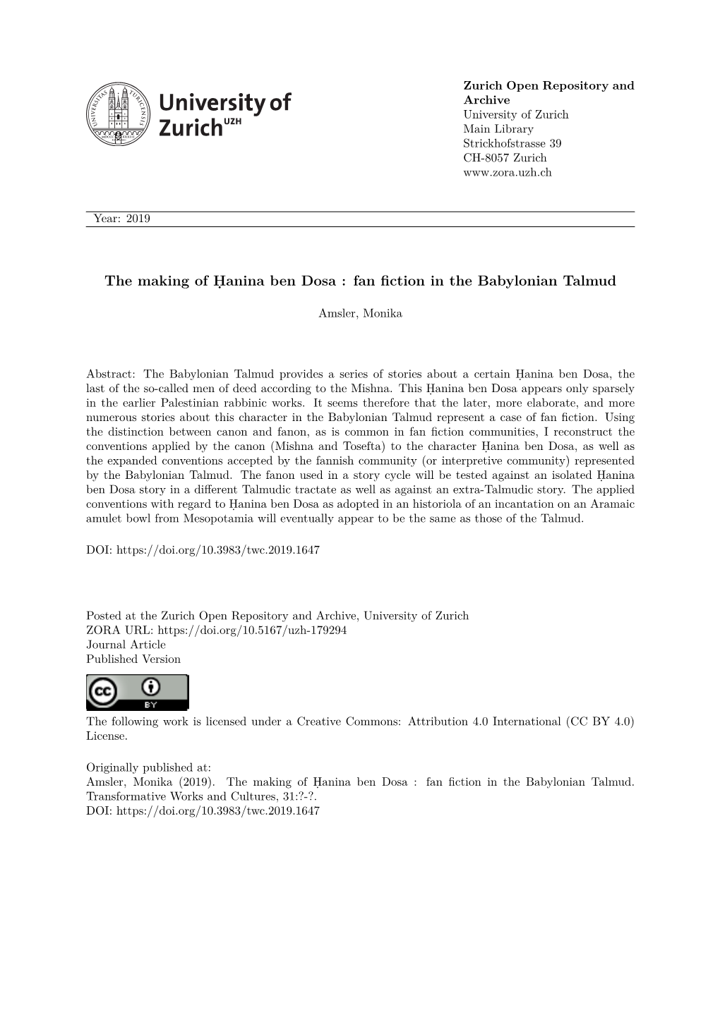 'The Making of Ḥanina Ben Dosa : Fan Fiction in the Babylonian Talmud'