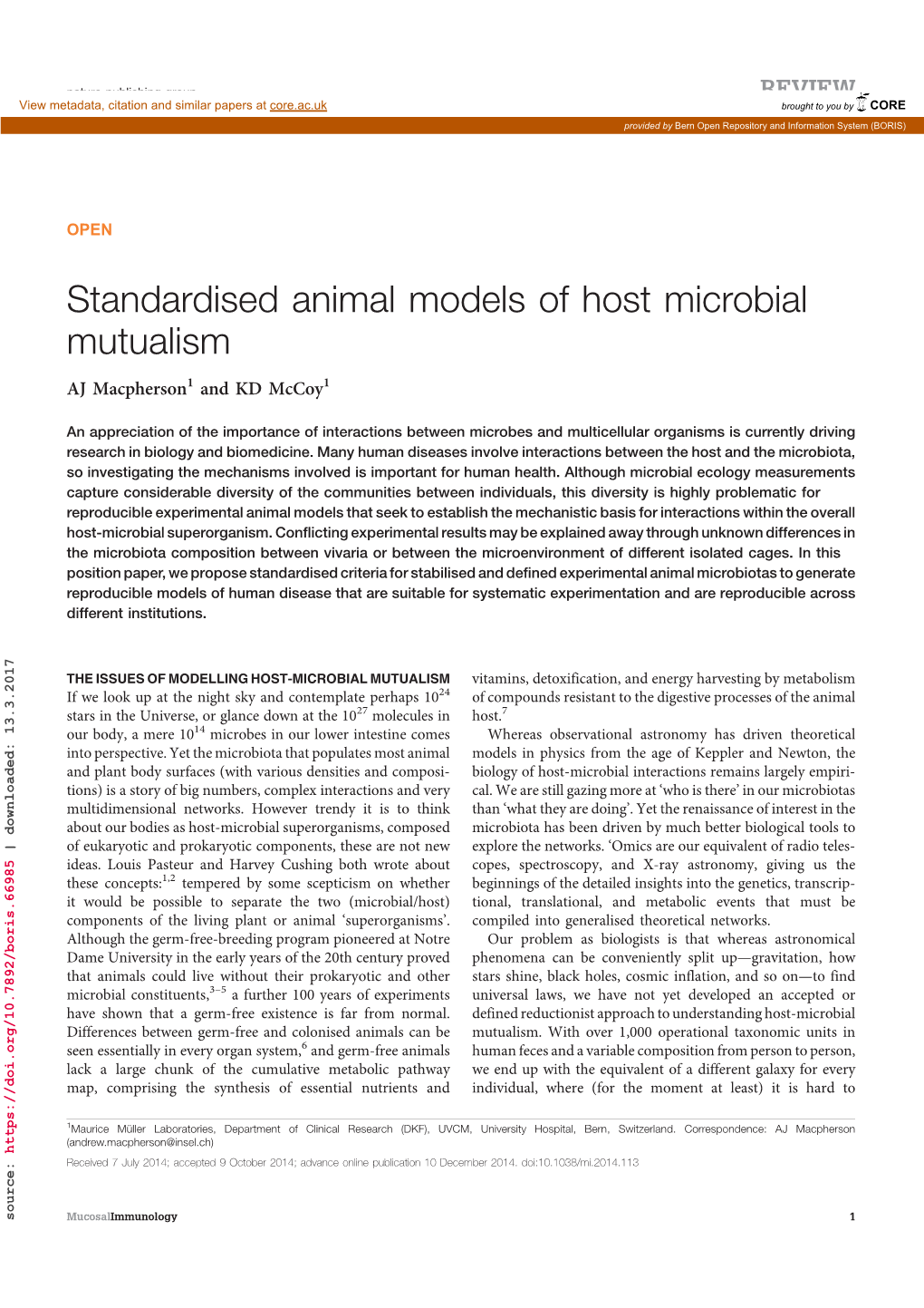 Standardised Animal Models of Host Microbial Mutualism