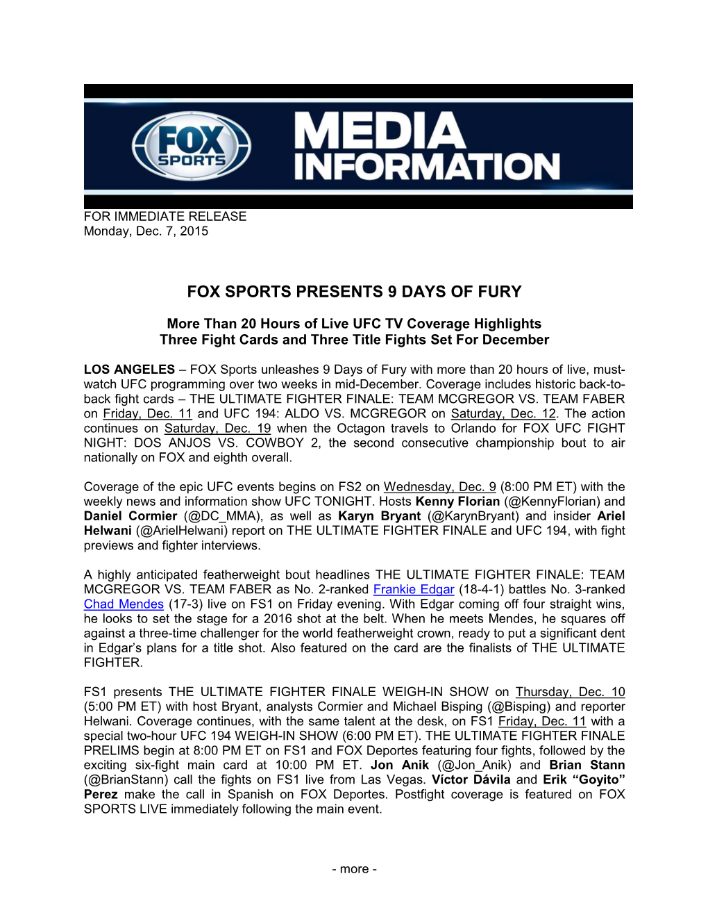 Fox Sports Presents 9 Days of Fury