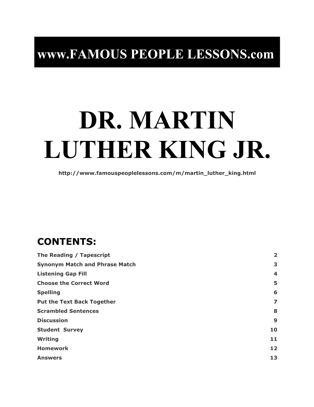 Famous People Lessons - Dr. Martin Luther King Jr.