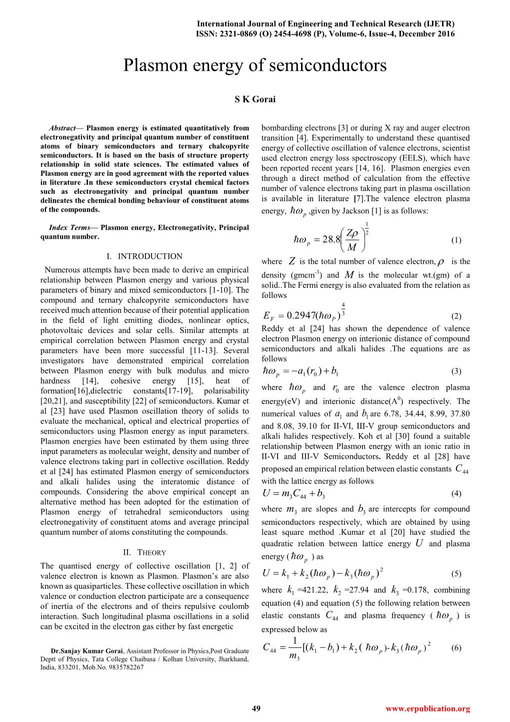 Plasmon Energy of Semiconductors