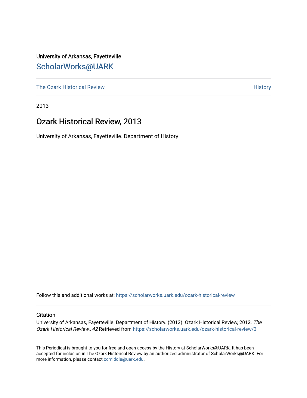 Ozark Historical Review, 2013