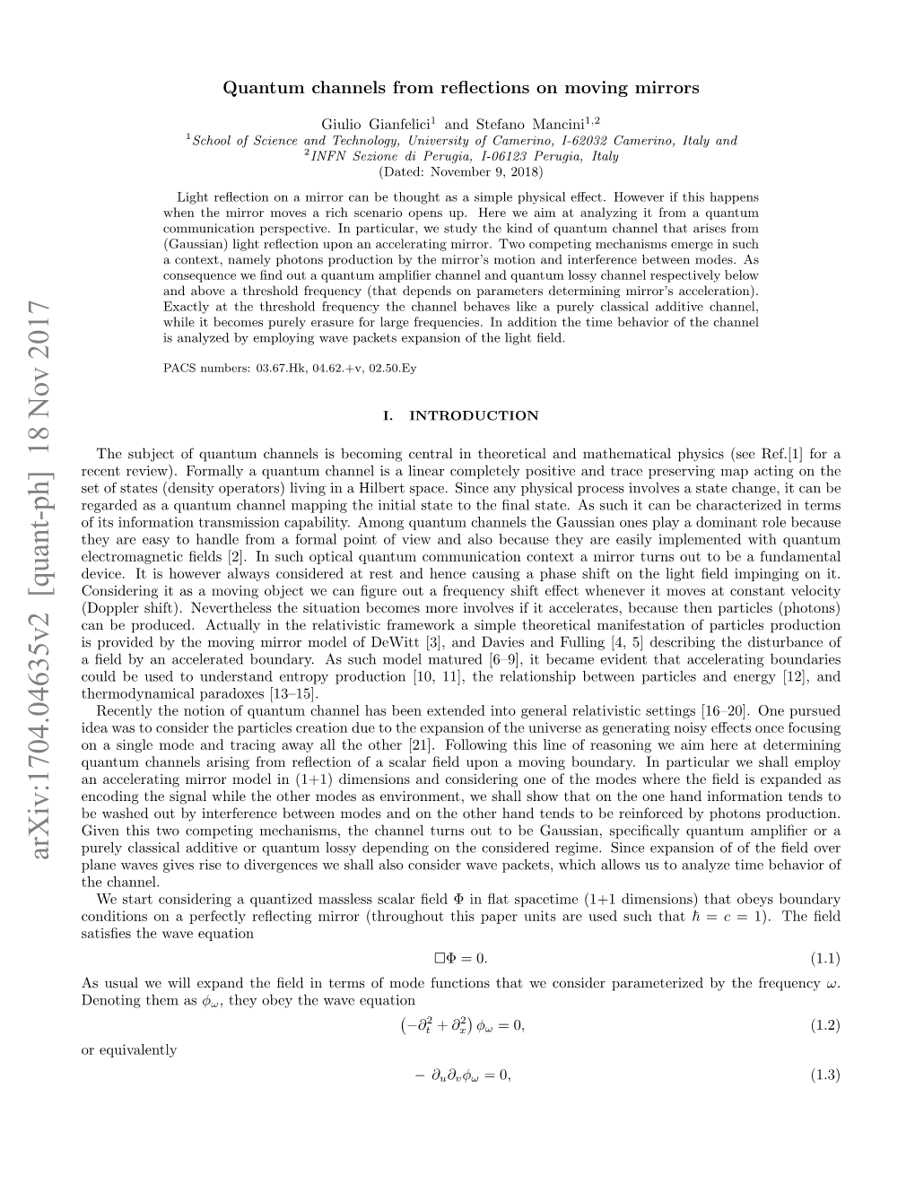 Quantum Channels from Reflections on Moving Mirrors