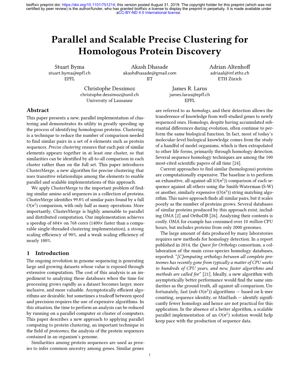 Parallel and Scalable Precise Clustering for Homologous Protein Discovery